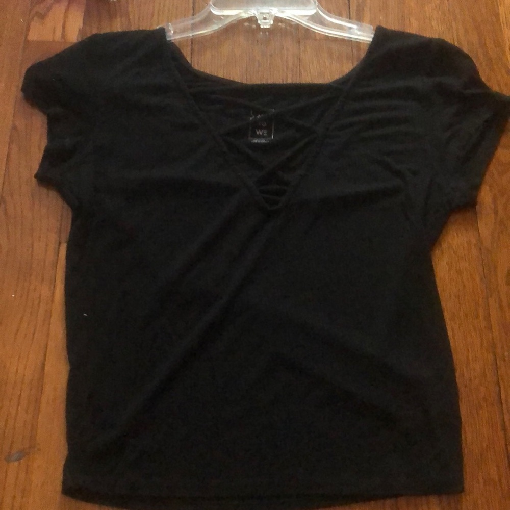 Black crop top with criss cross cutout!